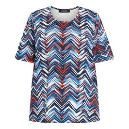 Beige Chevron Print Stretch Jersey T-shirt  - Plus Size Collection