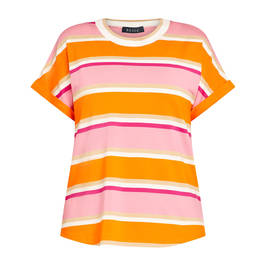 Beige Stripe Jersey T-Shirt Orange and Pink - Plus Size Collection