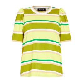 Beige Stretch Jersey Striped T-Shirt Lime - Plus Size Collection