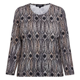 Beige Round Neck Jersey Top Print Black  - Plus Size Collection