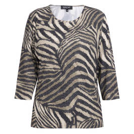 BEIGE STRETCH JERSEY TOP ZEBRA OLIVE - Plus Size Collection