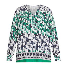 BEIGE TOP ABSTRACT PRINT WITH BORDER GREEN  - Plus Size Collection