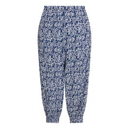 Beige Pull On Print Trousers Blue  - Plus Size Collection