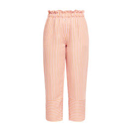 Beige Candy Stripe Cropped Linen Blend Trousers Pink  - Plus Size Collection