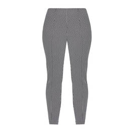 BEIGE PULL ON TROUSERS BIRDSEYE CHECK NAVY  - Plus Size Collection