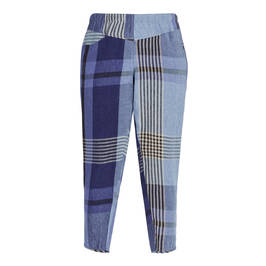 BEIGE LINEN MADRAS CHECK TROUSERS INDIGO - Plus Size Collection