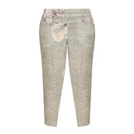 BEIGE LINEN ORCHID PRINT TROUSER GREY - Plus Size Collection