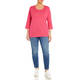 BEIGE 3/4 SLEEVE COTTON T-SHIRT DEEP PINK