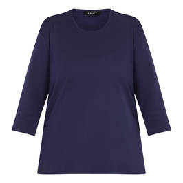 BEIGE 3/4 SLEEVE COTTON T-SHIRT NAVY - Plus Size Collection