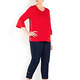 BEIGE RED FLOUNCE CUFF TOP WITH SIDE STRIPE