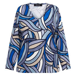 Beige Swirl Print Top Blue  - Plus Size Collection