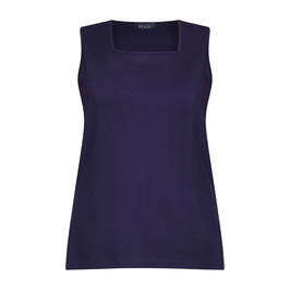 Beige Square Neck Pure Cotton Vest Navy - Plus Size Collection