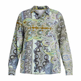 BEIGE PAISLEY PRINT SHIRT GREEN - Plus Size Collection