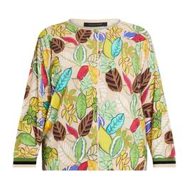 Elena Miro Leaf Print Cardigan Khaki - Plus Size Collection