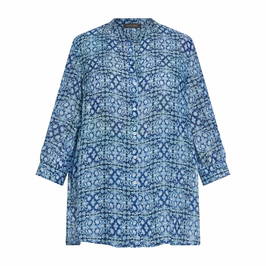 Elena Miro Tile Print Long Shirt Blue - Plus Size Collection