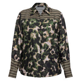 Elena Miro Satin Print Shirt Khaki  - Plus Size Collection
