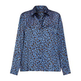 Elena Miro Satin Animal Print Shirt Indigo - Plus Size Collection