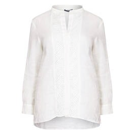 ELENA MIRO WHITE LINEN SHIRT EMBROIDERED PLACKET - Plus Size Collection