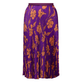Elena Miro Satin Floral Pleated Skirt Purple - Plus Size Collection