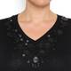 ELENA MIRO BLACK SWEATER WITH LEATHER AND JEWEL