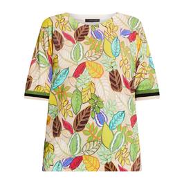 Elena Miro Leaf Print Sweater Khaki - Plus Size Collection