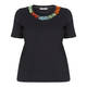 ELENA MIRO BLACK T-SHIRT BEAD EMBELLISHED NECK