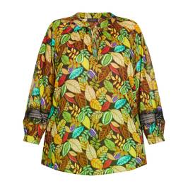 Elena Miro Leaf Print Tunic Khaki - Plus Size Collection