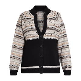 ELENA MIRO BEADED FAIRISLE KNIT CARDIGAN BLACK - Plus Size Collection