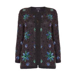 BEIGE BEADED JACKET WITH BLUE SEQUIN FLOWERS - Plus Size Collection