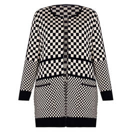 FABER LONGLINE CHECKERBOARD INTARSIA CARDIGAN - Plus Size Collection