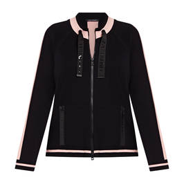 FABER KNITTED JACKET BLACK WITH PINK STRIPE - Plus Size Collection