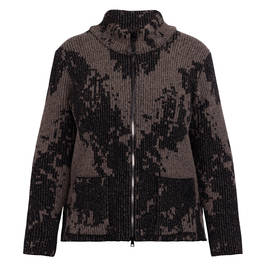 Faber Merino Blend Knitted Fleece Jacket Black and Taupe  - Plus Size Collection