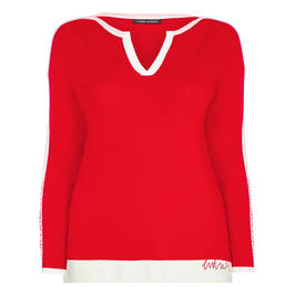 FABER SWEATER RED WITH PINK RACING STRIPE - Plus Size Collection