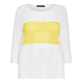 FABER CROCHET SWEATER WHITE WITH YELLOW BAND - Plus Size Collection