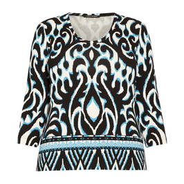 Faber Stretch Jersey Top Print Turquoise  - Plus Size Collection