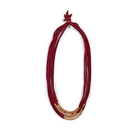 FACTUR MULTI STRAND VELVET NECKLACE RED WITH COPPER  - Plus Size Collection