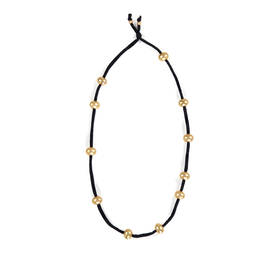 FACTUR SINGLE STRAND LEATHER AND PEARL NECKLACE BLACK - Plus Size Collection