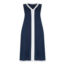 GAIA V-NECK LINEN DRESS NAVY AND WHITE - Plus Size Collection
