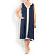 GAIA V-NECK LINEN DRESS NAVY AND WHITE