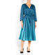 GAIA LUREX PLEATED WRAP DRESS TEAL