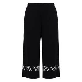 Gaia Life Knitted Black Cropped Trousers Intarsia Hem  - Plus Size Collection