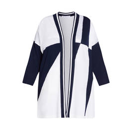 GAIA ABSTRACT INTARSIA CARDIGAN WHITE AND NAVY  - Plus Size Collection