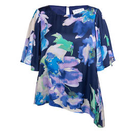 Gaia Abstract Floral Satin Tunic Cobalt  - Plus Size Collection
