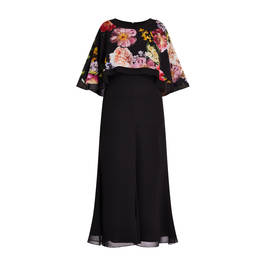 Georgedé Dress With Integrated Floral Cape Black - Plus Size Collection