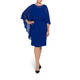 BEIGE GEORGETTE DRESS WITH CAPE COBALT 
