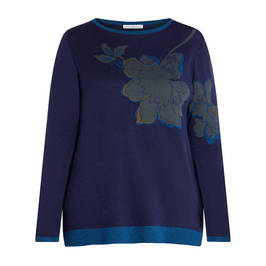 LUISA VIOLA FLORAL INTARSIA SWEATER BLUE - Plus Size Collection