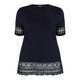 HABELLA ROUND NECK TOP WITH EMBROIDERY HEM NAVY