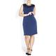 LUISA VIOLA NAVY EMBELLISHED NECK DRESS+STOLE WITH OPTIONAL SLEEVES