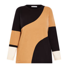 Luisa Viola Colour Block Sweater Black and Camel - Plus Size Collection