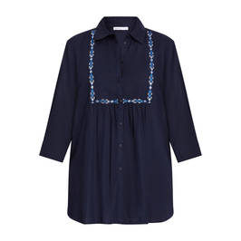 Luisa Viola Flax Linen Shirt Navy - Plus Size Collection